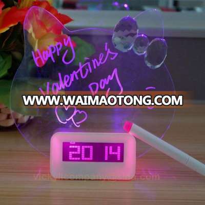 Cat Shape Memo Alarm Clock - Shenzhen Factory Batrery and USB Charging LED Luminous Lectronic Message Board clock